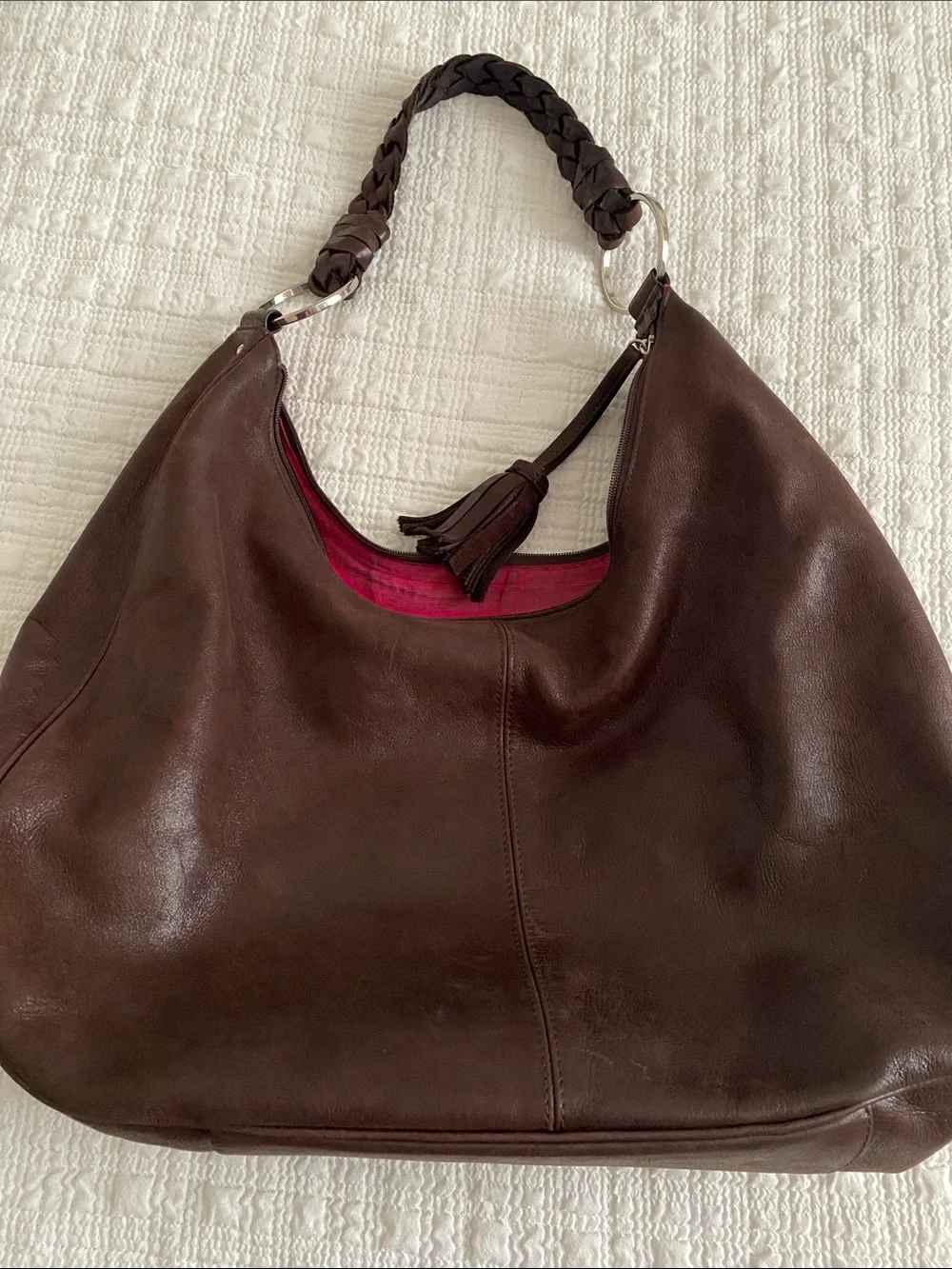 SCHUHMANN made in  Vienna, Austria large chocolate brown leather tote.